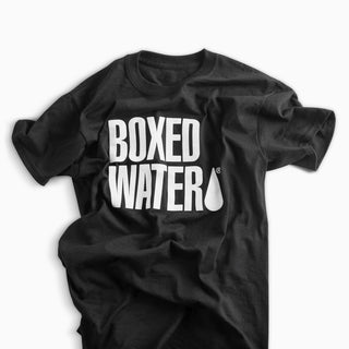black tshirt with white boxed water logo