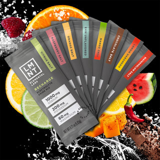 8 count sample pack of LMNT Elemental Labs Recharge Electrolyte Drink Mix