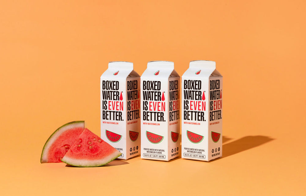 Header image of Watermelon Boxed Waters in front of orange background 