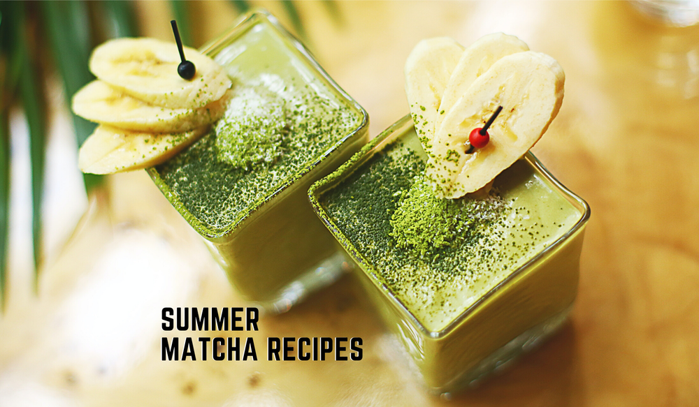 Two matcha Teas. Headline Text: Summer Matcha Recipes 