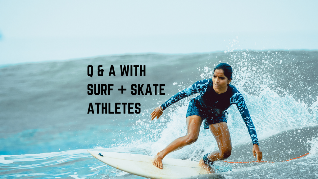 Women surfing. Headline text: Q & A With Surf + Skate Athletes