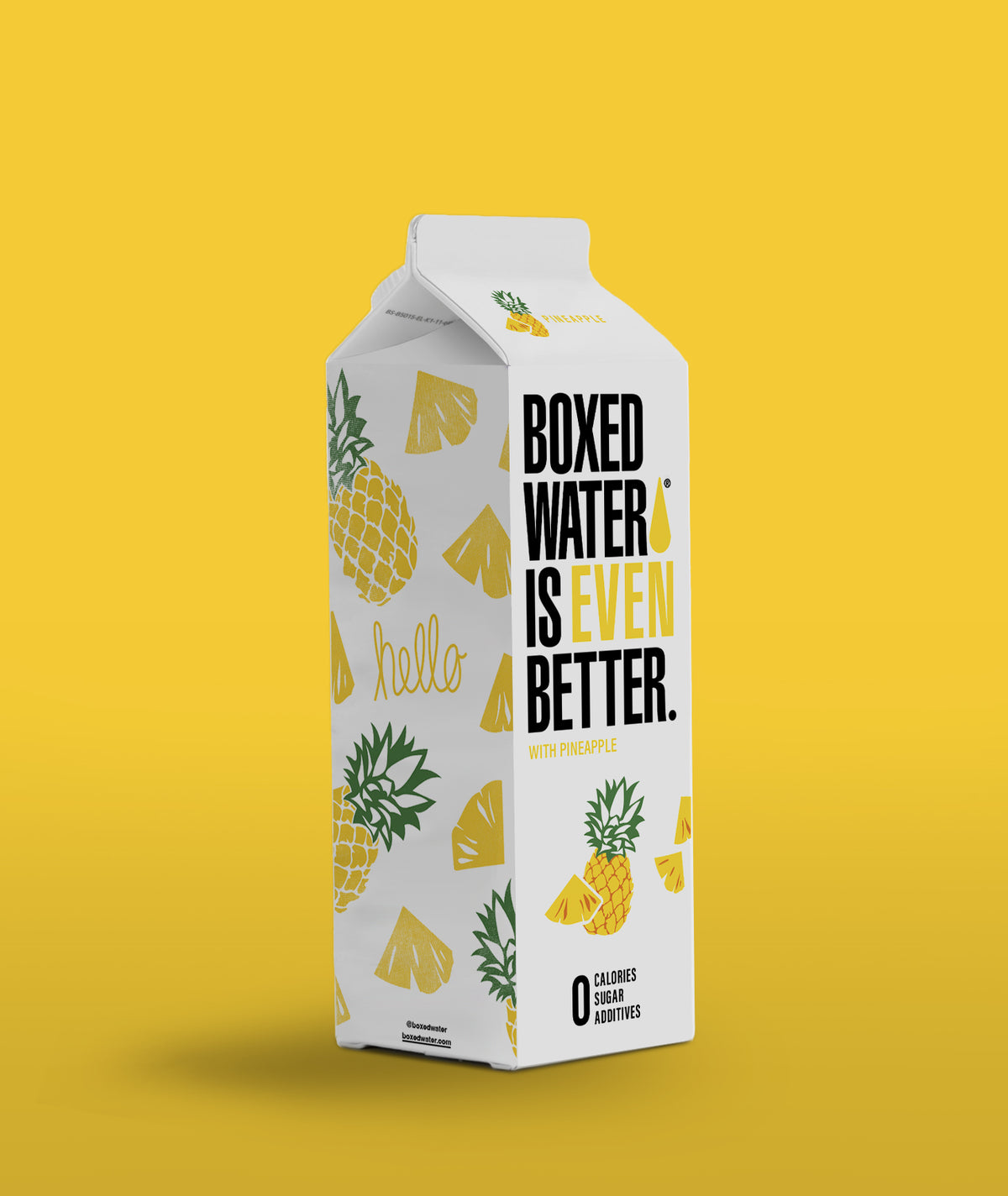 pineapple boxed water on a yellow background