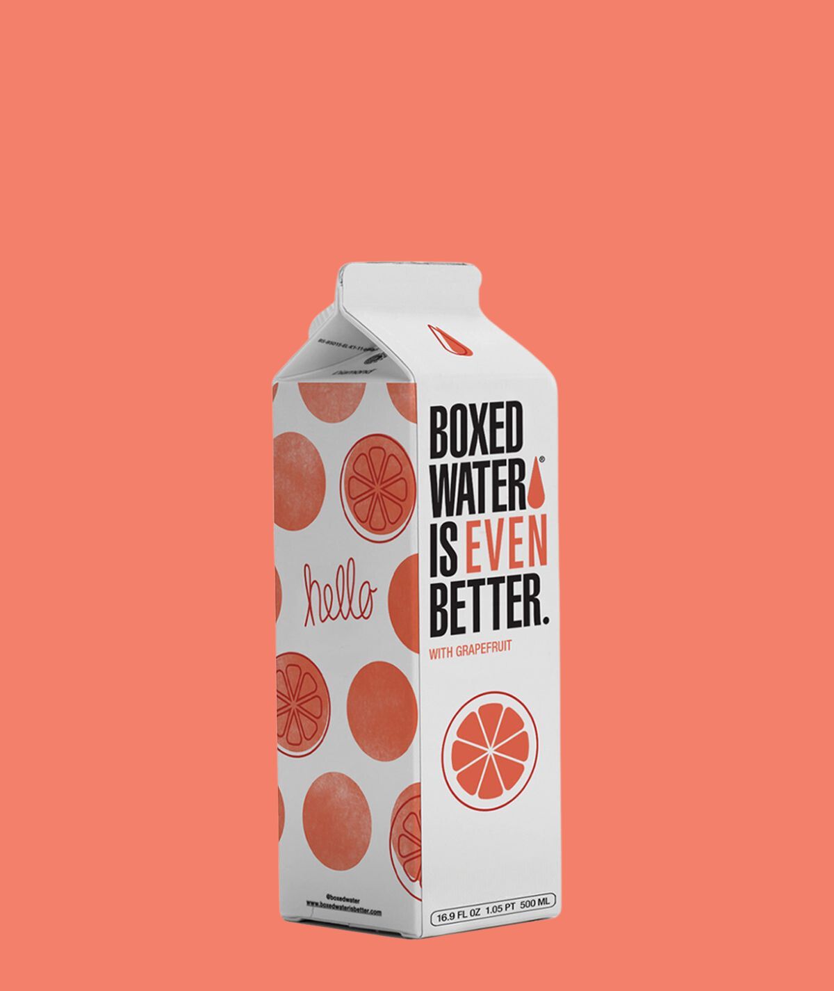 Grapefruit flavored water carton on pink background