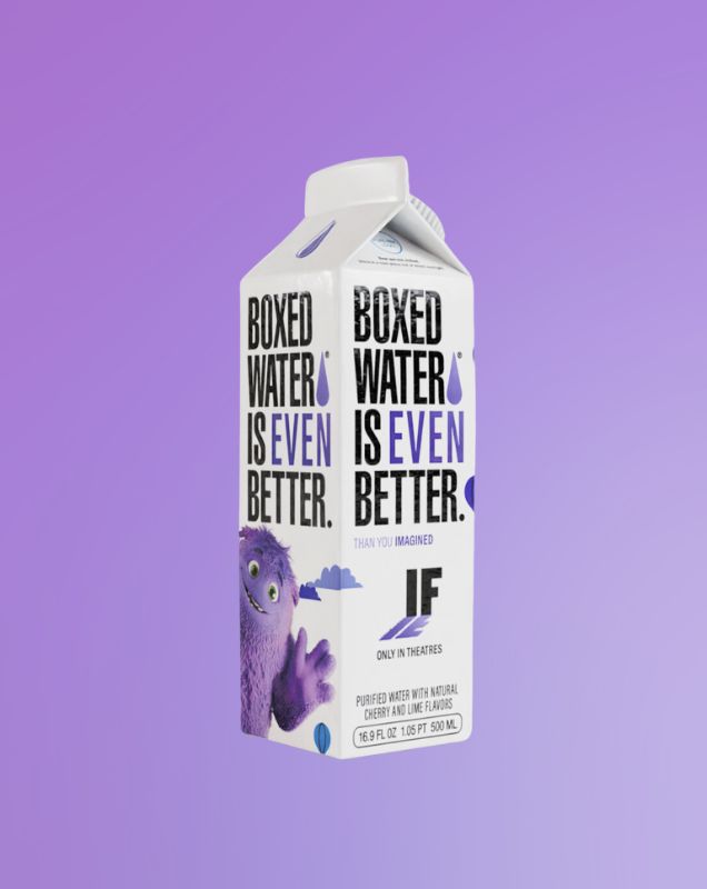 Purple background with IF Boxed Water carton 