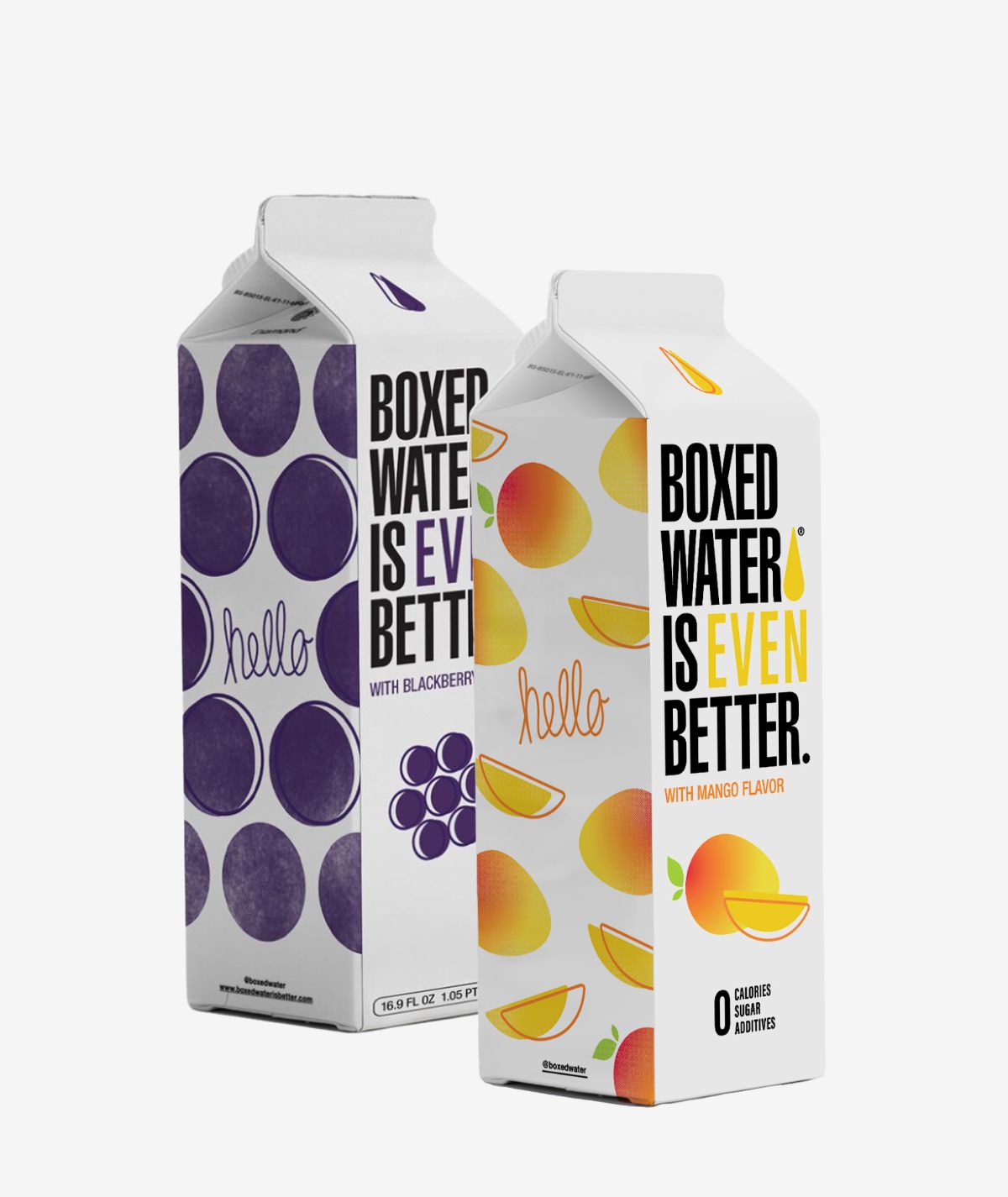 Blackberry and Mango cartons of flavored water