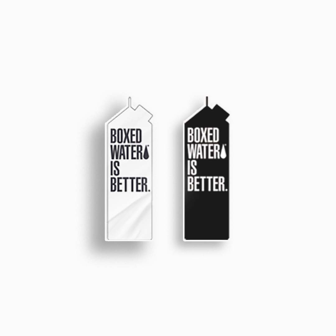 white and black boxed water stickers