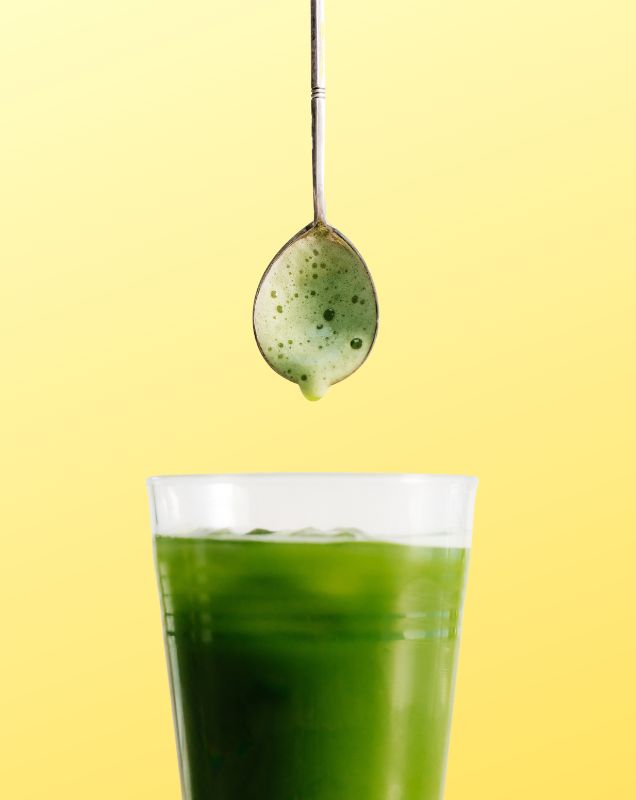 glass of matcha with spoon