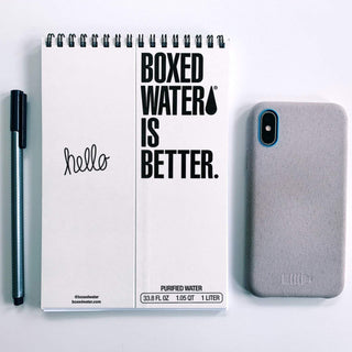 Boxed Water Carton next to notepad, pen and cell phone with a To-Do List