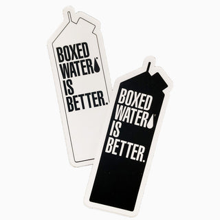 black and white stickers shaped like boxed water cartons